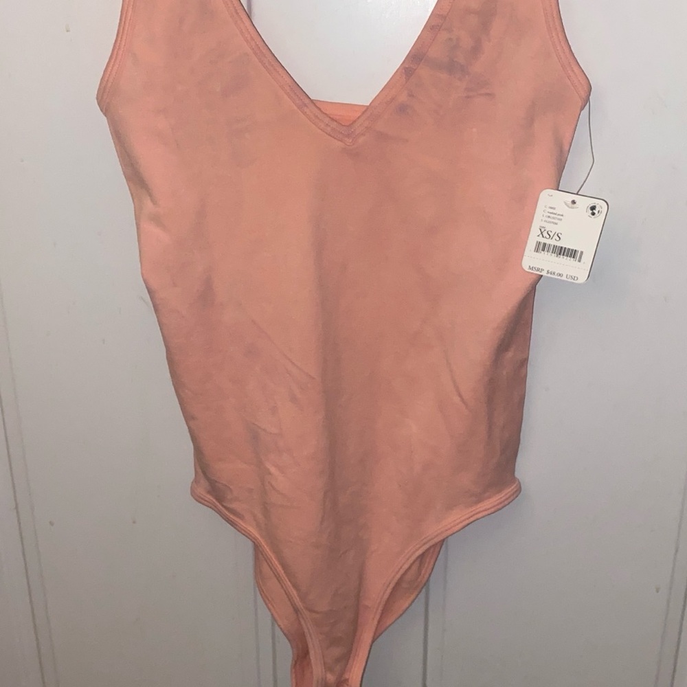 Free People Pink V-Neck Bodysuit Sleeveless Top